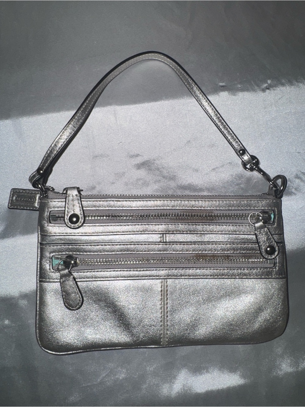 Coach Metallic Silver Wristlet Shoulder Bag - Gem